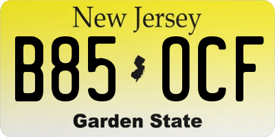 NJ license plate B85OCF