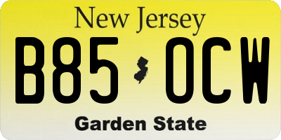 NJ license plate B85OCW