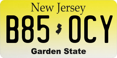 NJ license plate B85OCY