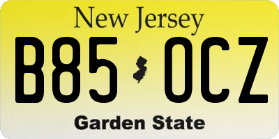 NJ license plate B85OCZ