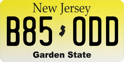 NJ license plate B85ODD