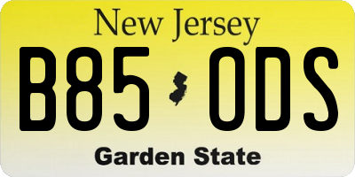 NJ license plate B85ODS