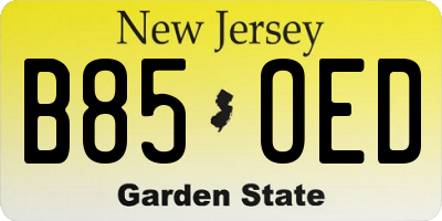 NJ license plate B85OED