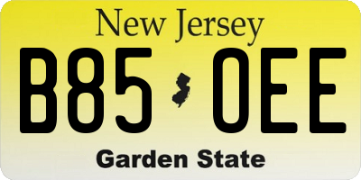 NJ license plate B85OEE