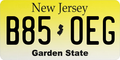 NJ license plate B85OEG