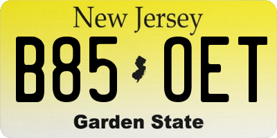 NJ license plate B85OET