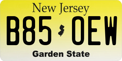 NJ license plate B85OEW