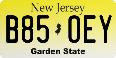 NJ license plate B85OEY