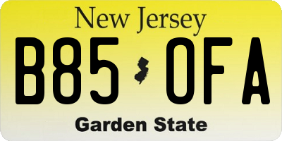 NJ license plate B85OFA