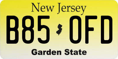 NJ license plate B85OFD