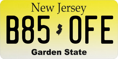 NJ license plate B85OFE