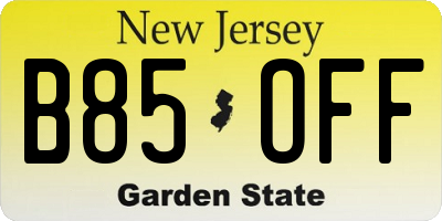 NJ license plate B85OFF