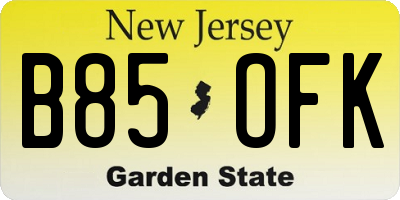 NJ license plate B85OFK