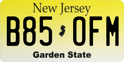 NJ license plate B85OFM