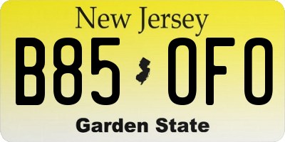 NJ license plate B85OFO
