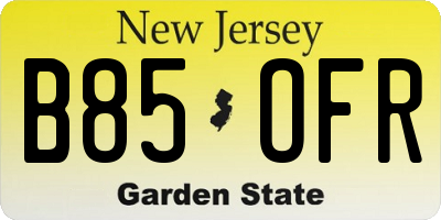 NJ license plate B85OFR