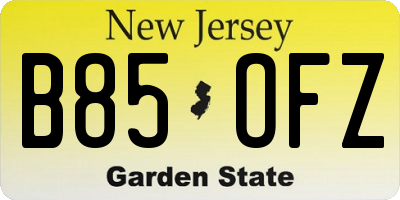 NJ license plate B85OFZ