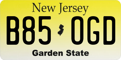 NJ license plate B85OGD