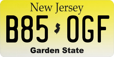 NJ license plate B85OGF