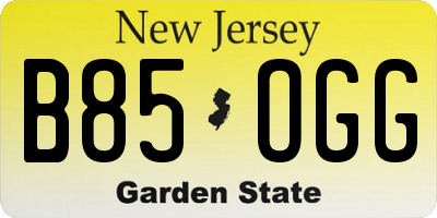 NJ license plate B85OGG