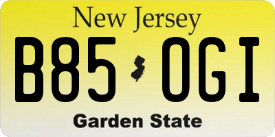 NJ license plate B85OGI