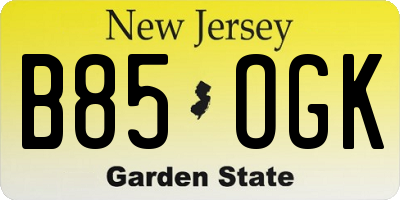 NJ license plate B85OGK