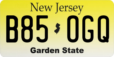 NJ license plate B85OGQ