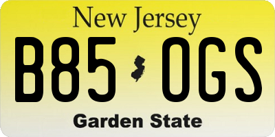 NJ license plate B85OGS