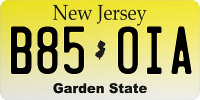 NJ license plate B85OIA