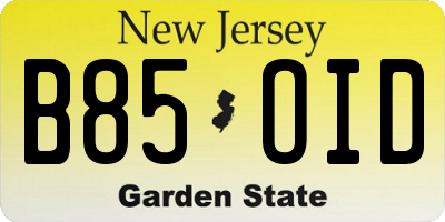 NJ license plate B85OID