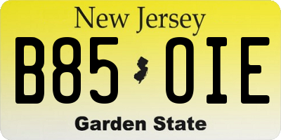 NJ license plate B85OIE