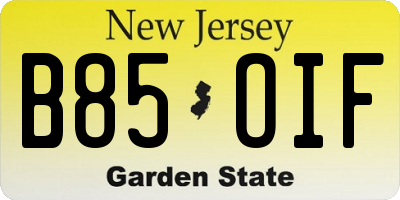 NJ license plate B85OIF