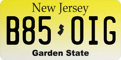 NJ license plate B85OIG