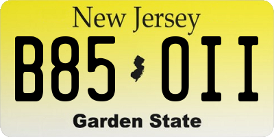 NJ license plate B85OII