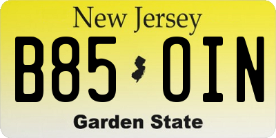 NJ license plate B85OIN