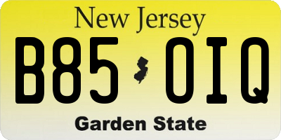NJ license plate B85OIQ
