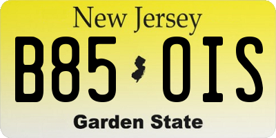 NJ license plate B85OIS