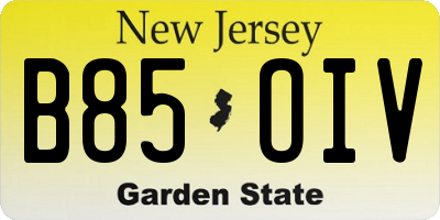 NJ license plate B85OIV