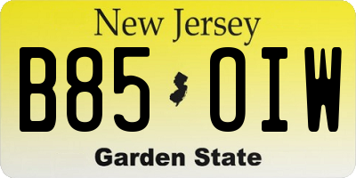 NJ license plate B85OIW