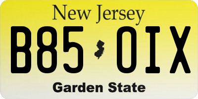 NJ license plate B85OIX