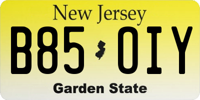NJ license plate B85OIY
