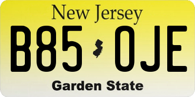 NJ license plate B85OJE
