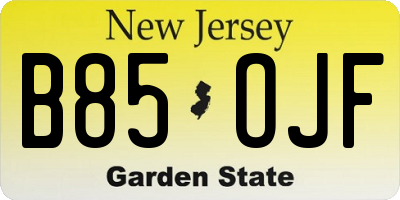 NJ license plate B85OJF