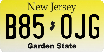 NJ license plate B85OJG