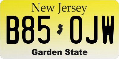 NJ license plate B85OJW