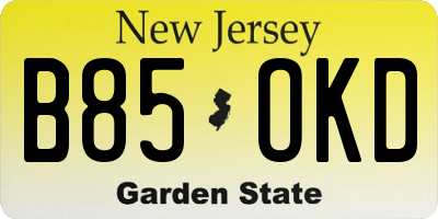 NJ license plate B85OKD