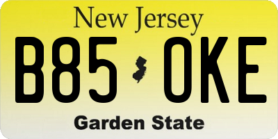 NJ license plate B85OKE
