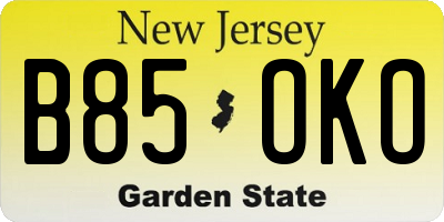 NJ license plate B85OKO