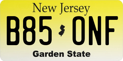NJ license plate B85ONF