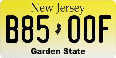 NJ license plate B85OOF